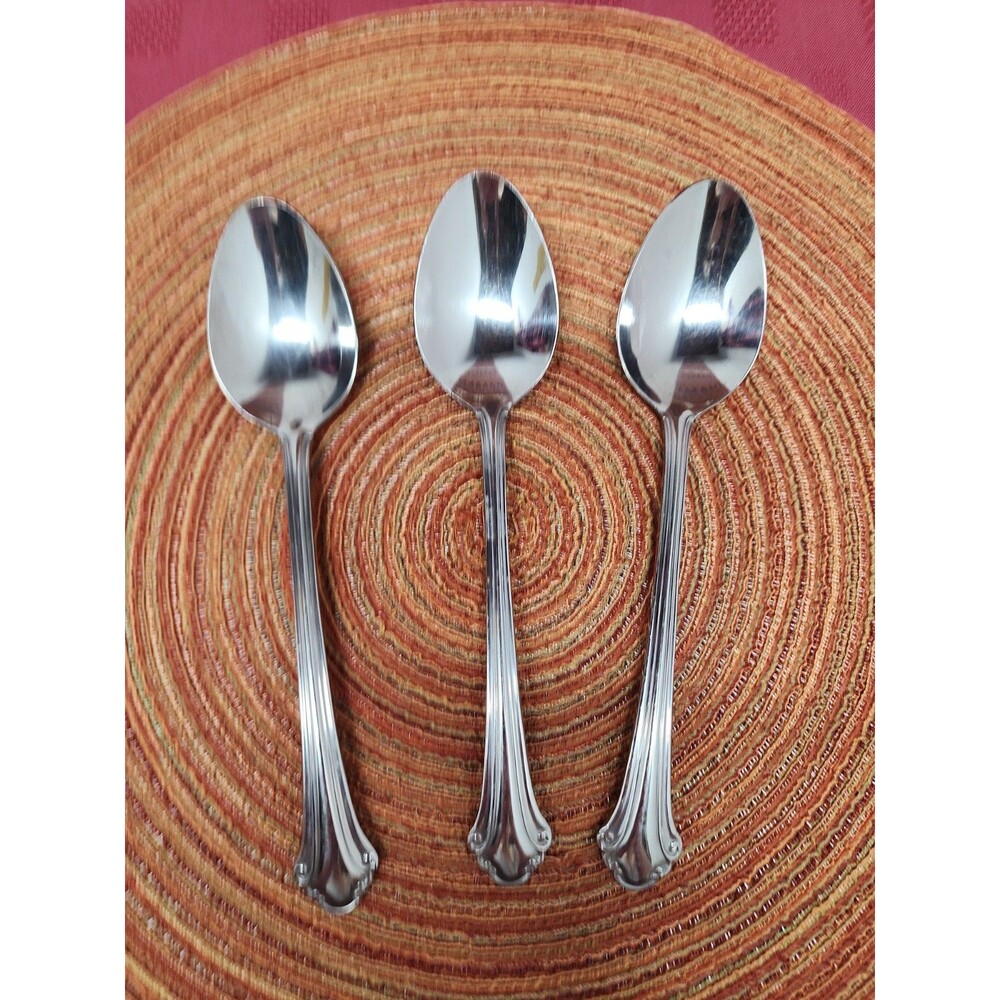 Pfaltzgraff Meridian Flatware 3 Large Serving Spoons 18/0 Stainless Steel 8 Inch